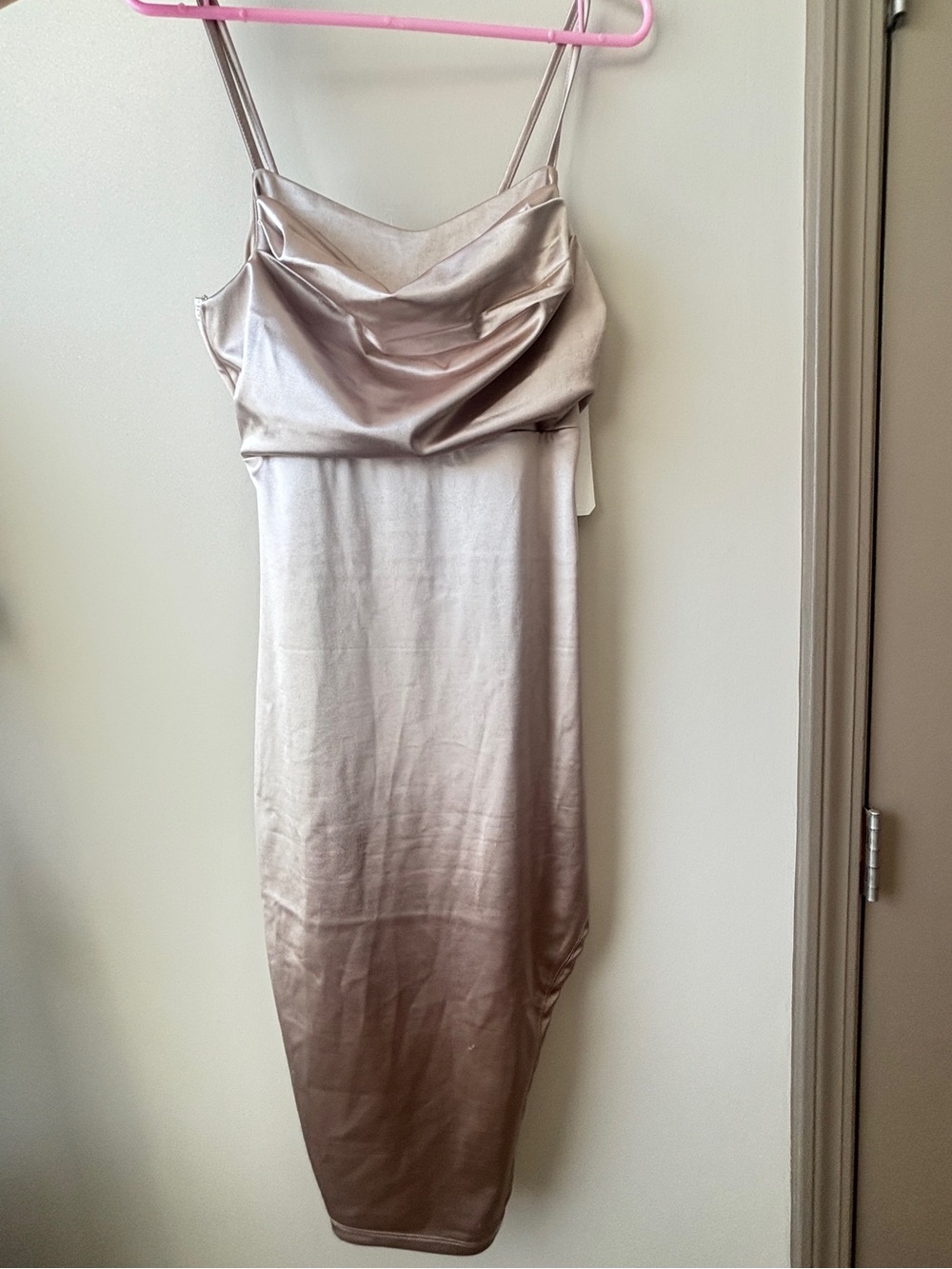Satin Cowl Neck Slip Dress in Champagne